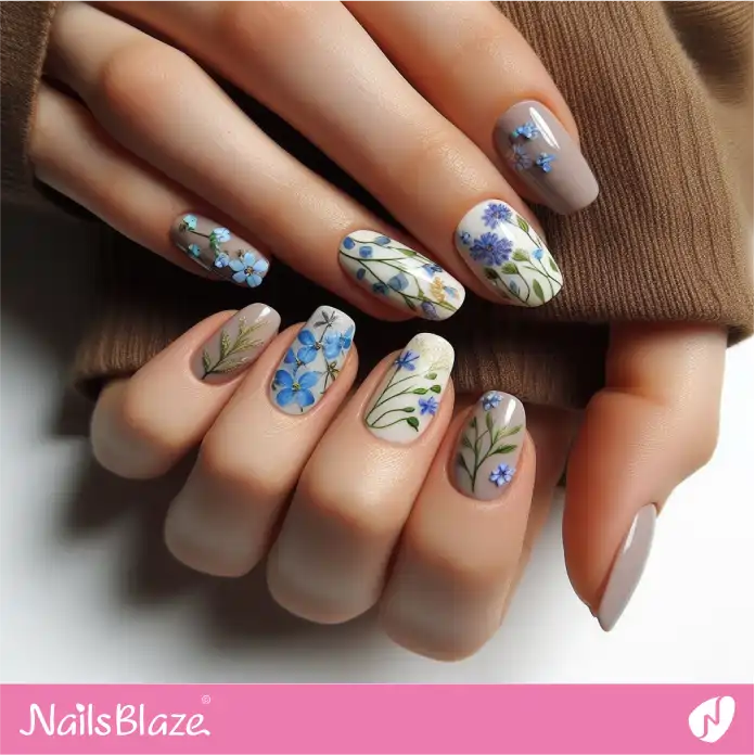 Forget-me-nots Forest Flowers Nails Design | Love the Forest Nails - NB2862